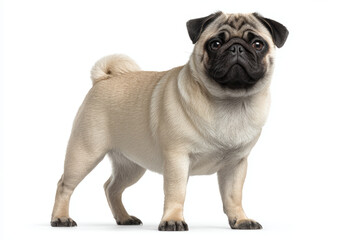 Obraz premium Pug dog pet beige standing white background portrait cute small canine pug dog pet beige standing white background portrait cute small canine