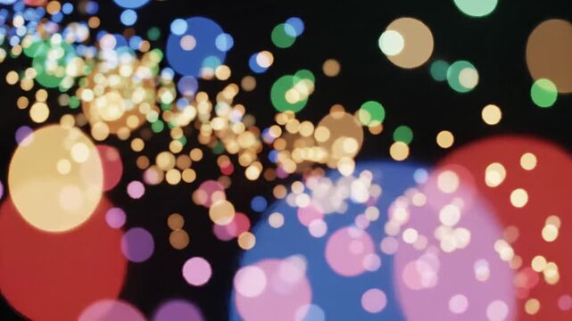 Abstract colorful bokeh circles dance across a dark background, evoking a dreamy, vibrant feel.