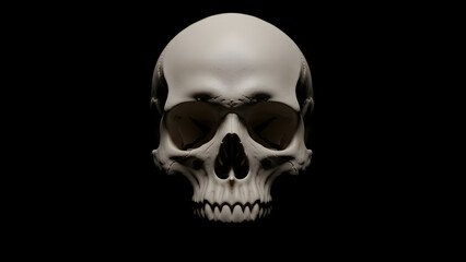 Obraz premium Realistic human skull with dramatic top lighting creating deep shadows on a dark background