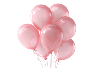 Pink balloons are gathered together on a plain background for a celebration or event at any time of day or night