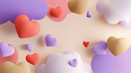 Colorful Hearts and Clouds on a Soft Background for Romantic or Cute Themes