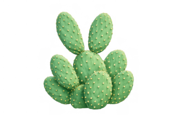 Prickly pear cactus with green pads and glochids, succulent plant on transparent background, desert flora concept