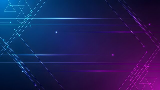 Abstract digital technology background with geometric lines and glowing purple and blue gradients representing network connectivity and data flow.