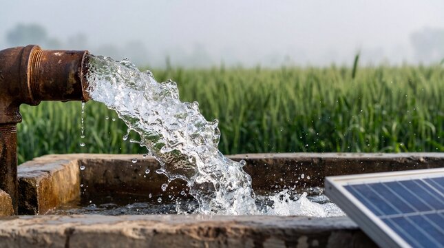 Solar Powered Water Pump System for Agricultural Irrigation in Rural Green Field