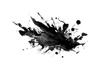 Black ink splash on white surface creates an abstract pattern and visual impact in modern art style