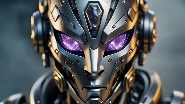  &ldquo;Silver titanium mask with dark gold mechanical joints, crystal inset eyes, intimidating future