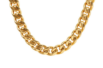 Gold chain displayed on white background with clear details showing its links and craftsmanship