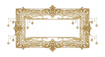 Ornate golden frame isolated on transparent background