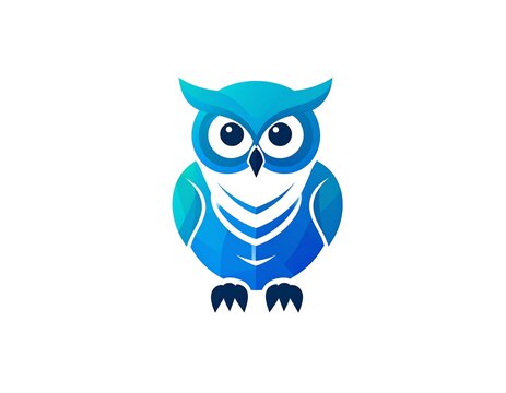 A stylized owl illustration with a vibrant gradient of blues and aquas, rendered on a clean white backdrop