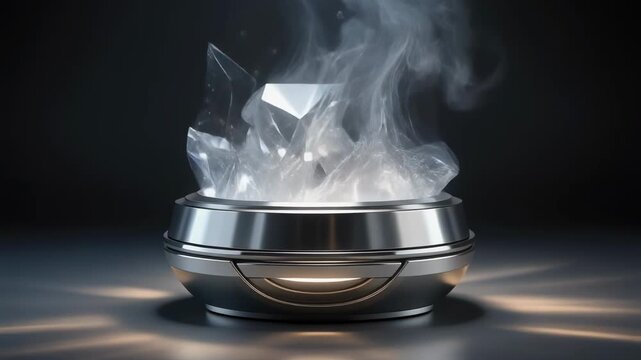 &ldquo;Tech perfume diffuser with titanium shell, silver accents, crystal vapor illumination&rdquo; 