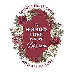 Mother's love quote graphic with floral wreath isolated on transparent background