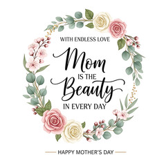 Floral wreath with pink and white roses isolated on transparent background