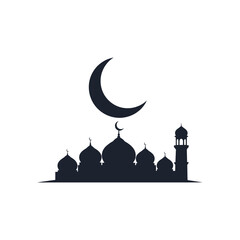Islamic Mosque Silhouette with Crescent Moon and Star