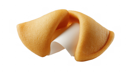 Fortune cookie split open to display a fortune inside, AI, PNG