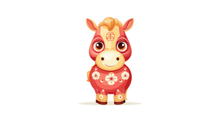 Obraz premium Adorable horse figure in red with floral designs, AI, PNG