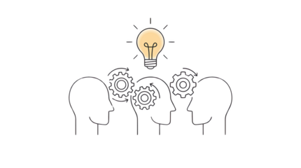 Three people connect thoughts to form new ideas, AI, PNG