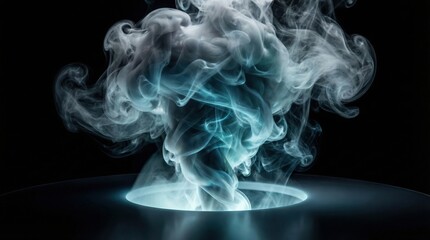 Ethereal Blue and White Smoke Vortex Rising from a Glowing Portal in Darkness