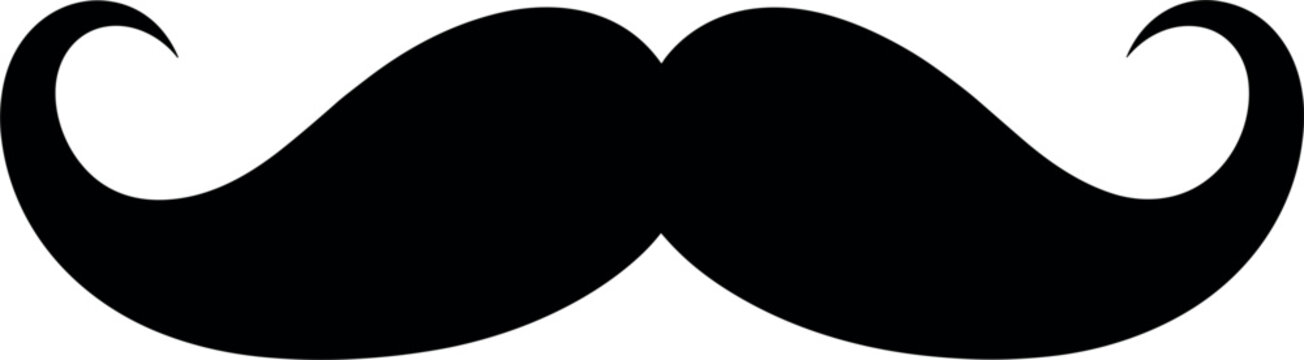 Classic black handlebar mustache silhouette vector illustration isolated on white background for men grooming barbershop logo design and Movember health awareness campaign