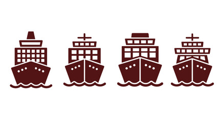Four cargo ships sailing on the ocean with a white background