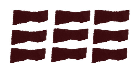 Nine Torn Dark Red Paper Pieces Arranged on a Black Background