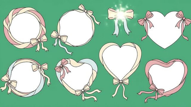 Whimsical Bow Frames With Heart and Circle Shapes In Soft Pastel Colors