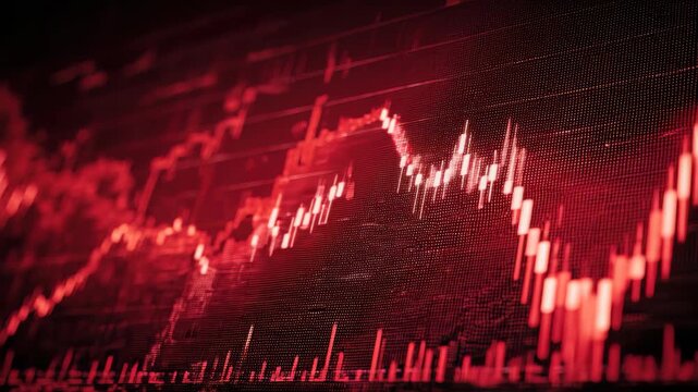 Stock market crash illustrated through dramatic red graphs showcasing declines in financial performance during a downturn