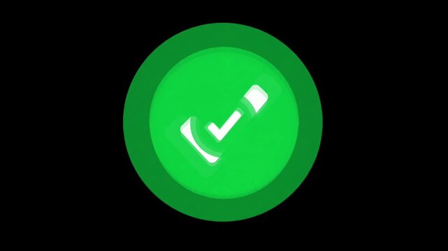 Animated Green Check Mark Icon on Black Background. Success, Verified, and Approved Symbol.
