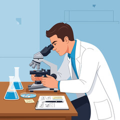 Scientist looking through microscope in laboratory, research and development concept