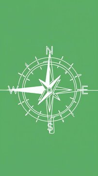 White Compass Rose Motion Graphic Loop on Green Background