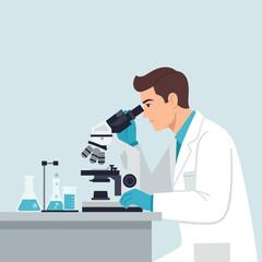 Scientist in Lab Coat Using Microscope for Research Discovery
