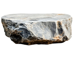 Rough textured stone slab presents natural grey rock surfaces beautifully on transparent background