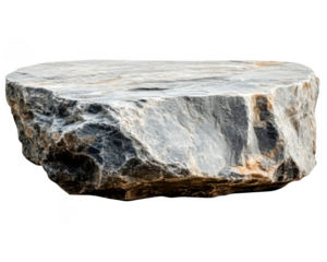 Rough textured stone slab presents natural grey rock surfaces beautifully on transparent background