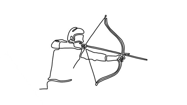 Continuous line animation of archer man focus exercising archery to hit the target