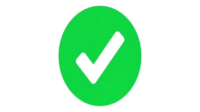 Animated Green Check Mark Icon on White Background. Success, Verified, and Approved Symbol.