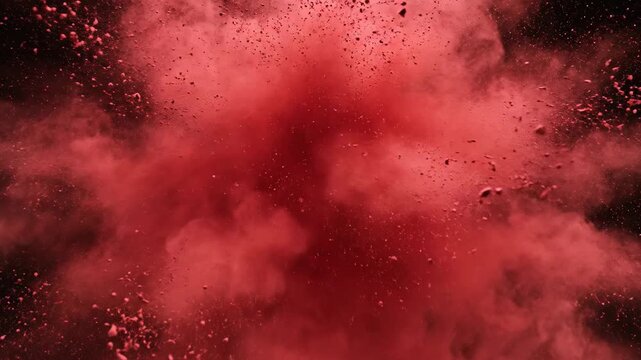 A vibrant red cloud explodes against a dark black backdrop, showcasing a dynamic visual effect.