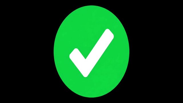 Animated Green Check Mark Icon on Black Background. Success, Verified, and Approved Symbol.
