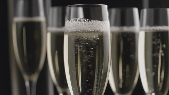 champagne foam bubbling against crystal reflections with macro DOF in