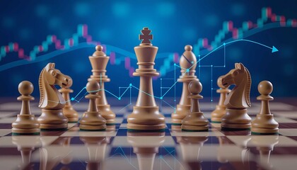 Business strategy and stock market financial analysis concept with chess pieces