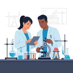 Diverse Scientists Collaborating in Modern Laboratory with Microscope and Tablet