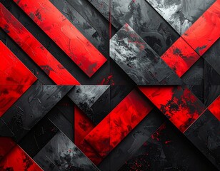 Dynamic abstract background featuring a striking interplay of geometric red and black angular shapes with textured, overlapping surfaces, creating a modern and visually impactful design