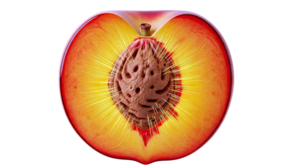 Cross-section of a vibrant peach with radiant light effects