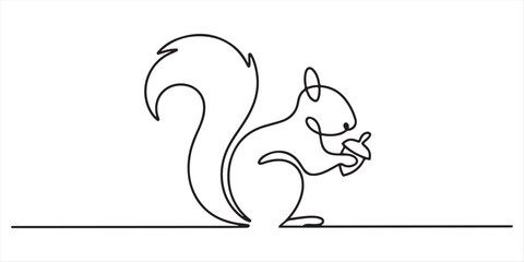 Squirrel animal in single line draw illustration. Continuous one line drawing of squirrel or chipmunk. Continuous one line drawing of chipmunk. Squirrel single line art vector illustration. 
