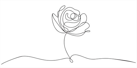 One continuous line drawing of a red rose flower. white background, Rose flower outline vector illustration, vector illustration