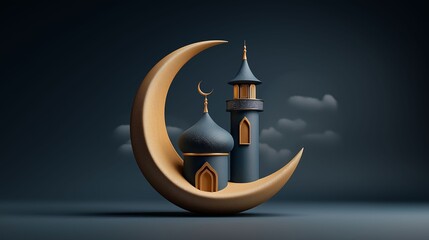 A blue and gold building with a dome on top is on a blue background