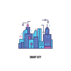 Smart city icon in a modern flat outline style with vibrant gradient colors. Designed with a clean, minimal, and consistent look, these icons are perfect for technology websites