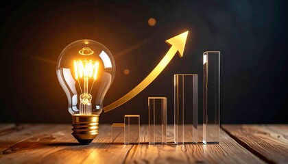Glowing Light Bulb and Rising Arrow for Business Growth