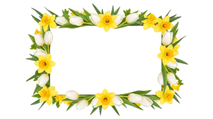 Vibrant Spring Floral Frame with Yellow Daffodils and White Tulips