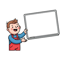 Happy Boy Presenting Whiteboard with Copy Space for Text and Graphics