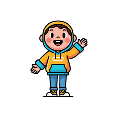 Fototapeta premium Happy Boy Waving Hello Cartoon Character