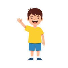 Fototapeta premium Happy Boy Waving Hand - Cheerful Child Greeting, Cartoon Character Illustration